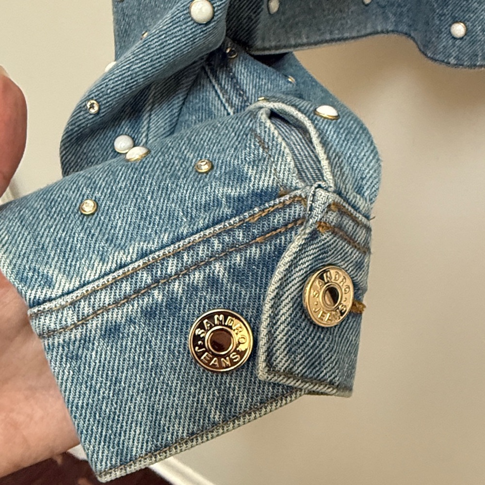 Sandro Light Blue Studded Jean Jacket - Picture 5 of 5